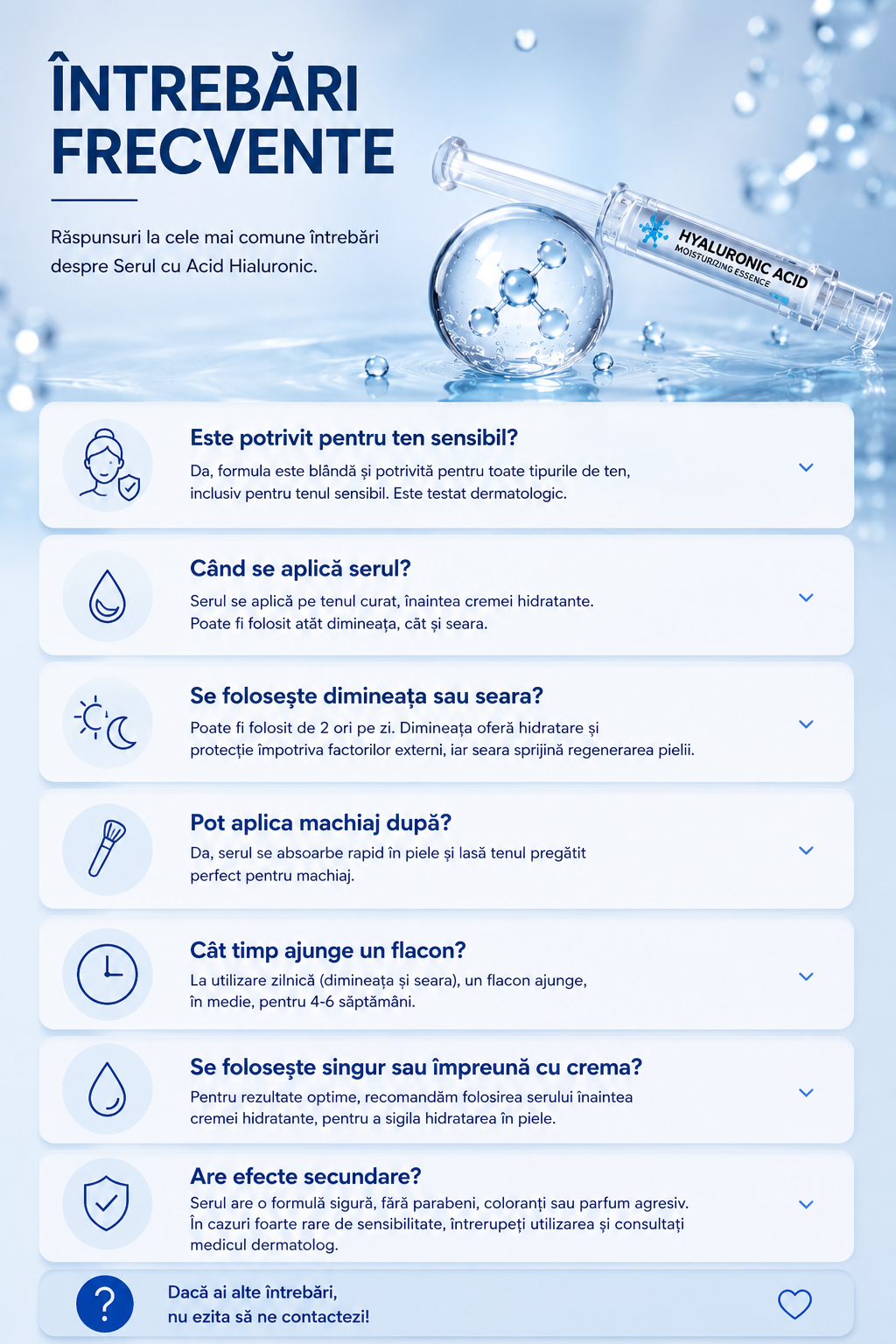 Întrebări frecvente despre serul cu Acid Hialuronic